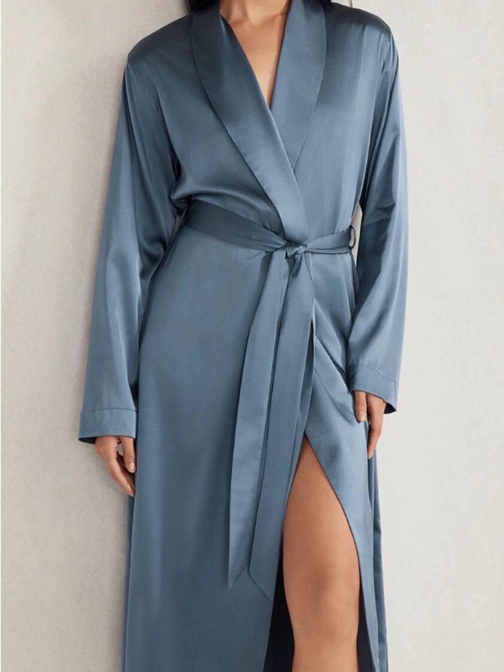 NEW Haven Well Within XL Washable Silk Robe grayish blue Belted